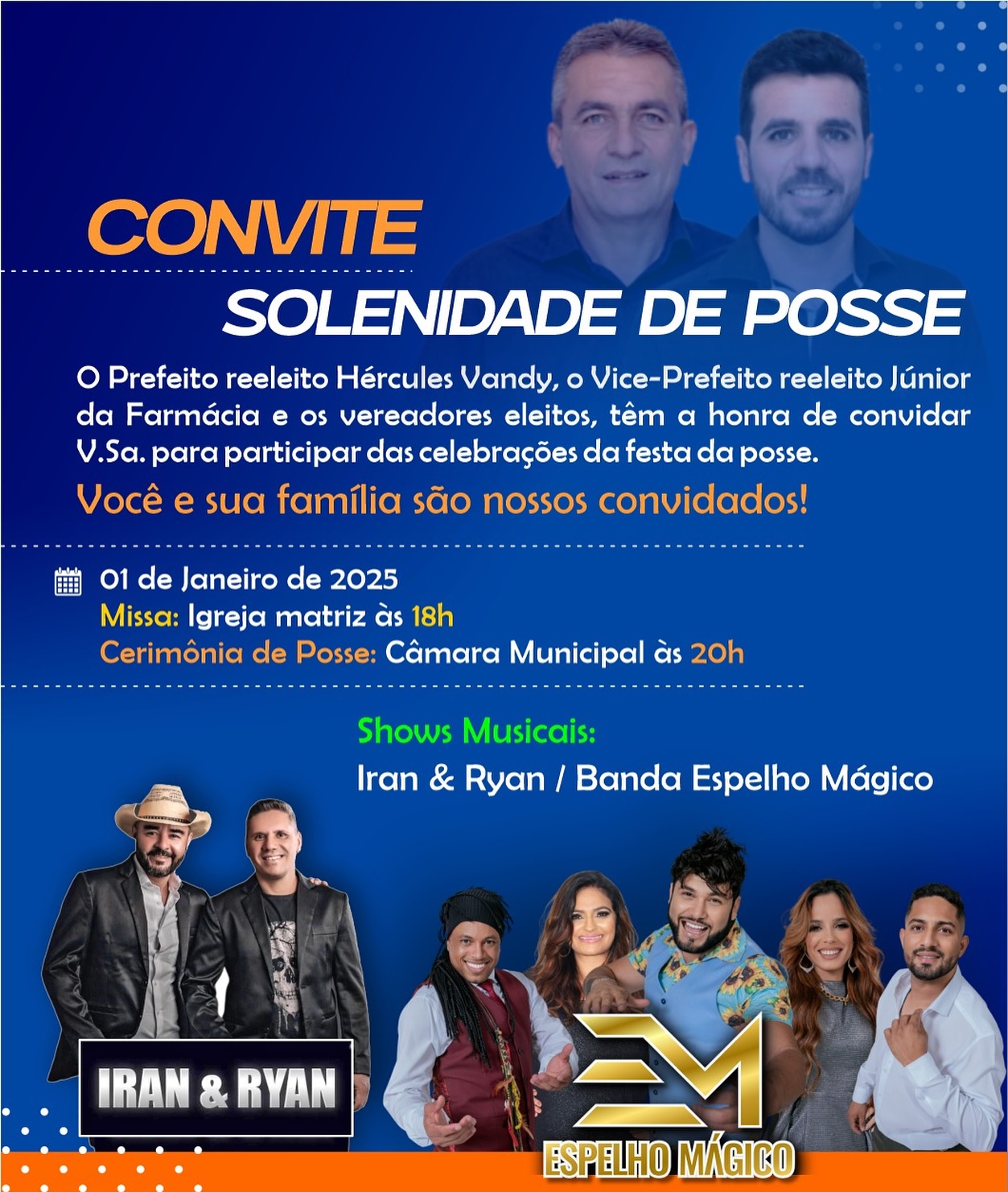 Convidamos à todos para a solenidade de posse!