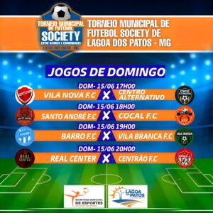 Emoção garantida nos jogos de domingo do Torneio Municipal de Futebol Society de Lagoa dos Patos – MG
